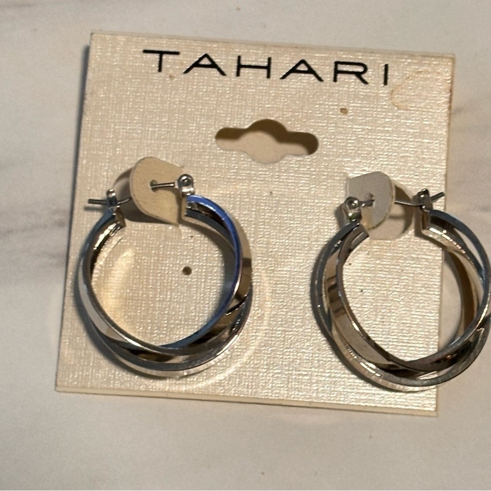 Tahari silver plated pierced ears earrings gs new